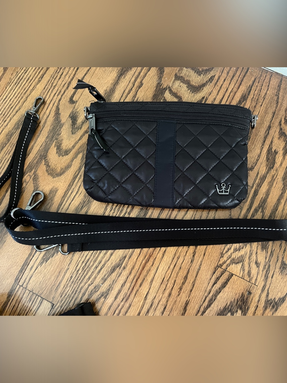 Oliver Thomas Quilted Black Crossbody Bag with Adjustable Strap